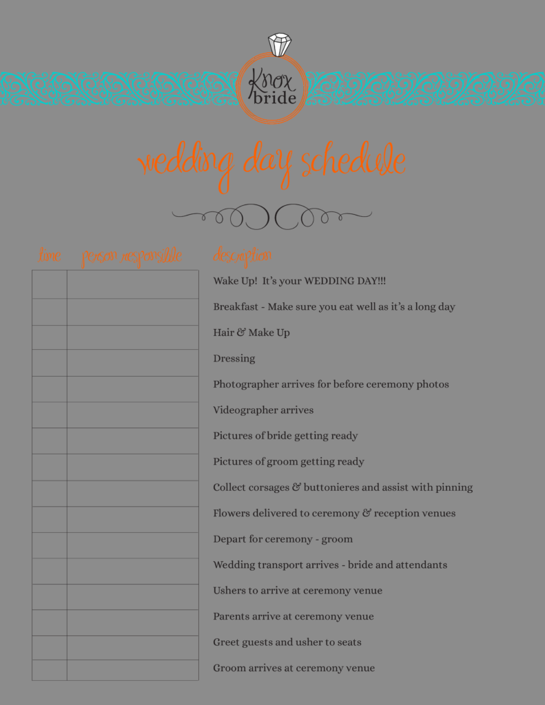 Reception Schedule Template