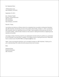 1 Month Notice Resignation Letter Template (with Sample)