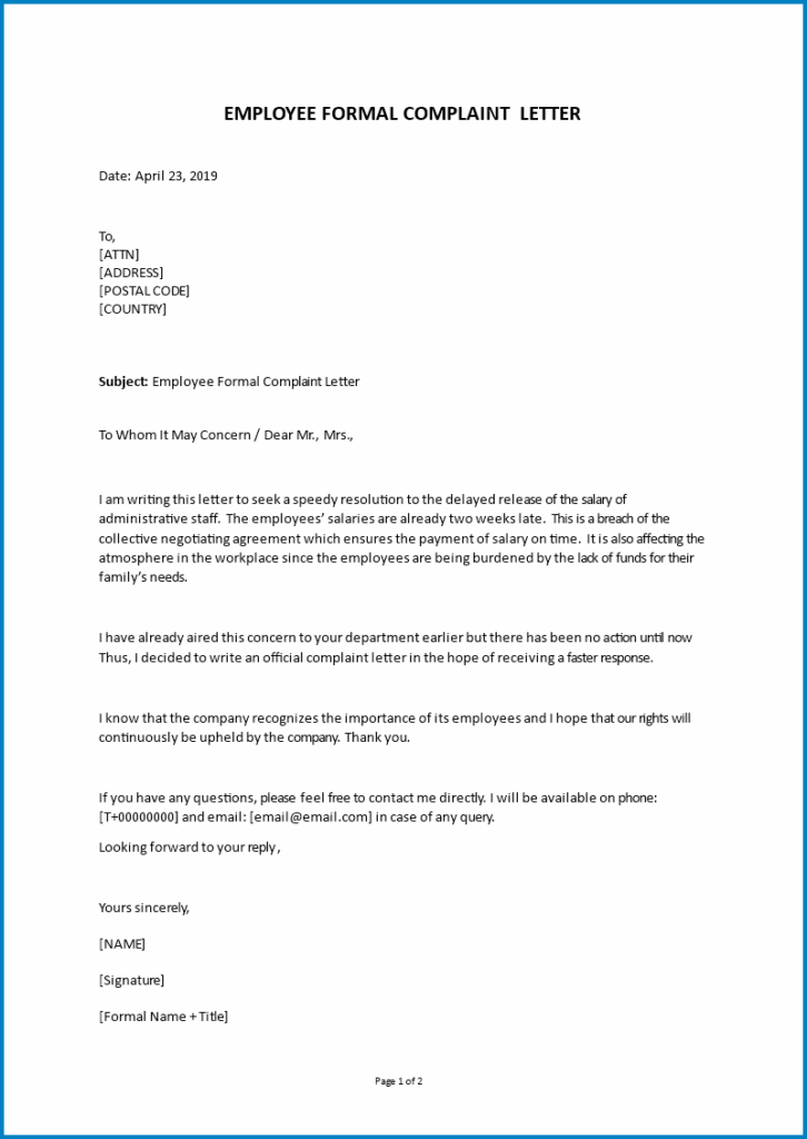 Formal Letter of Complaint Template