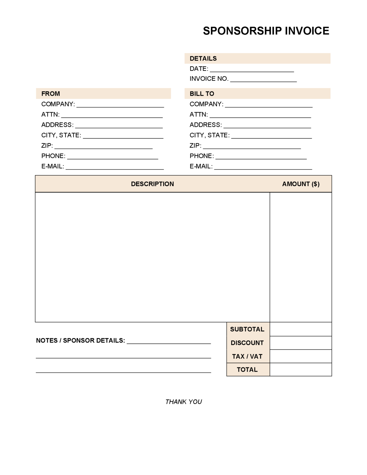 Printable Sponsorship Receipt Template