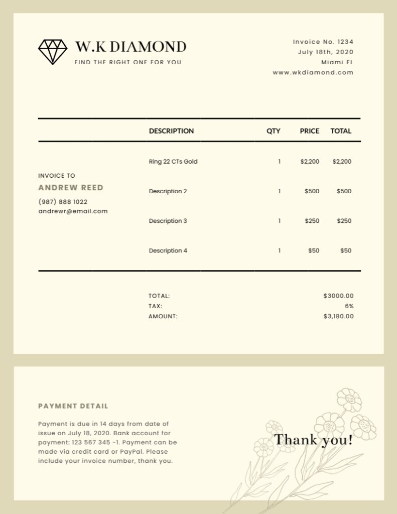 Printable Jewelry Receipt Template