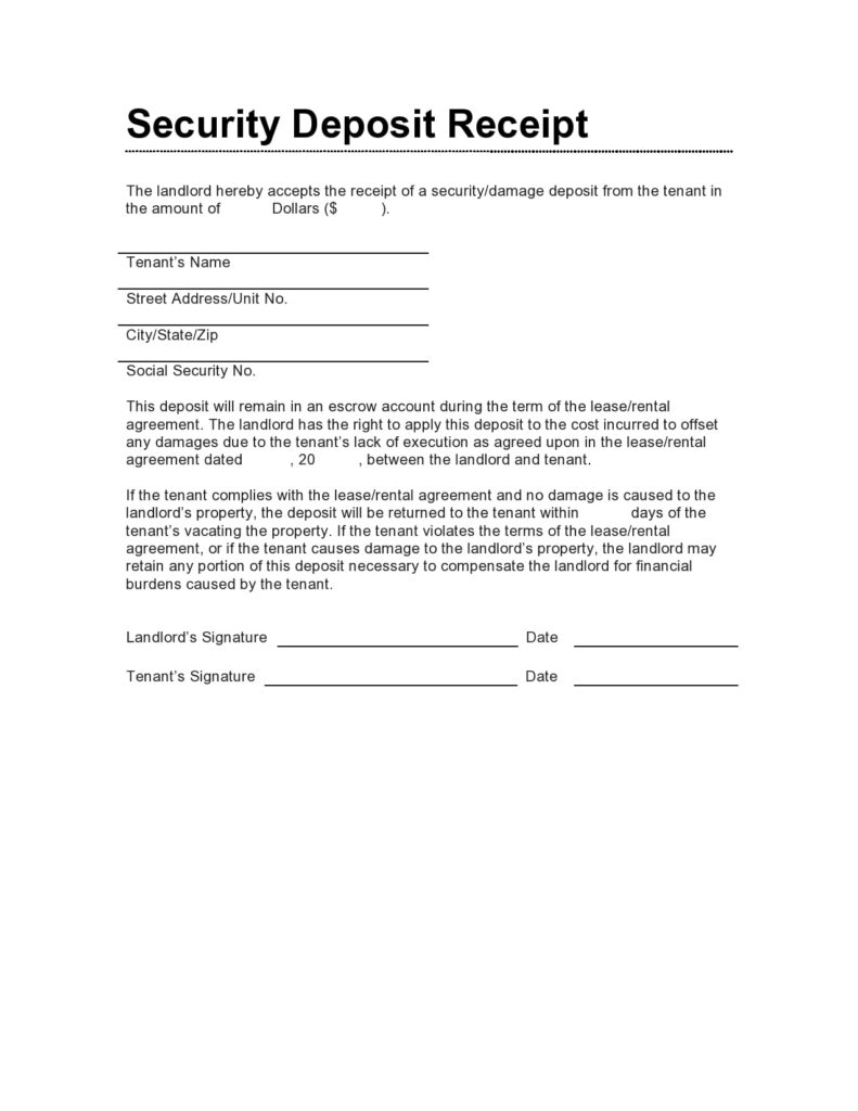 Security Deposit Receipt Template