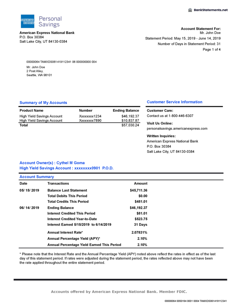 American Express Billing Statement Template