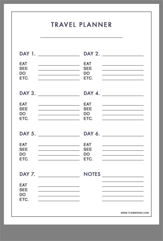 Free Printable Beach Vacation Itinerary Template