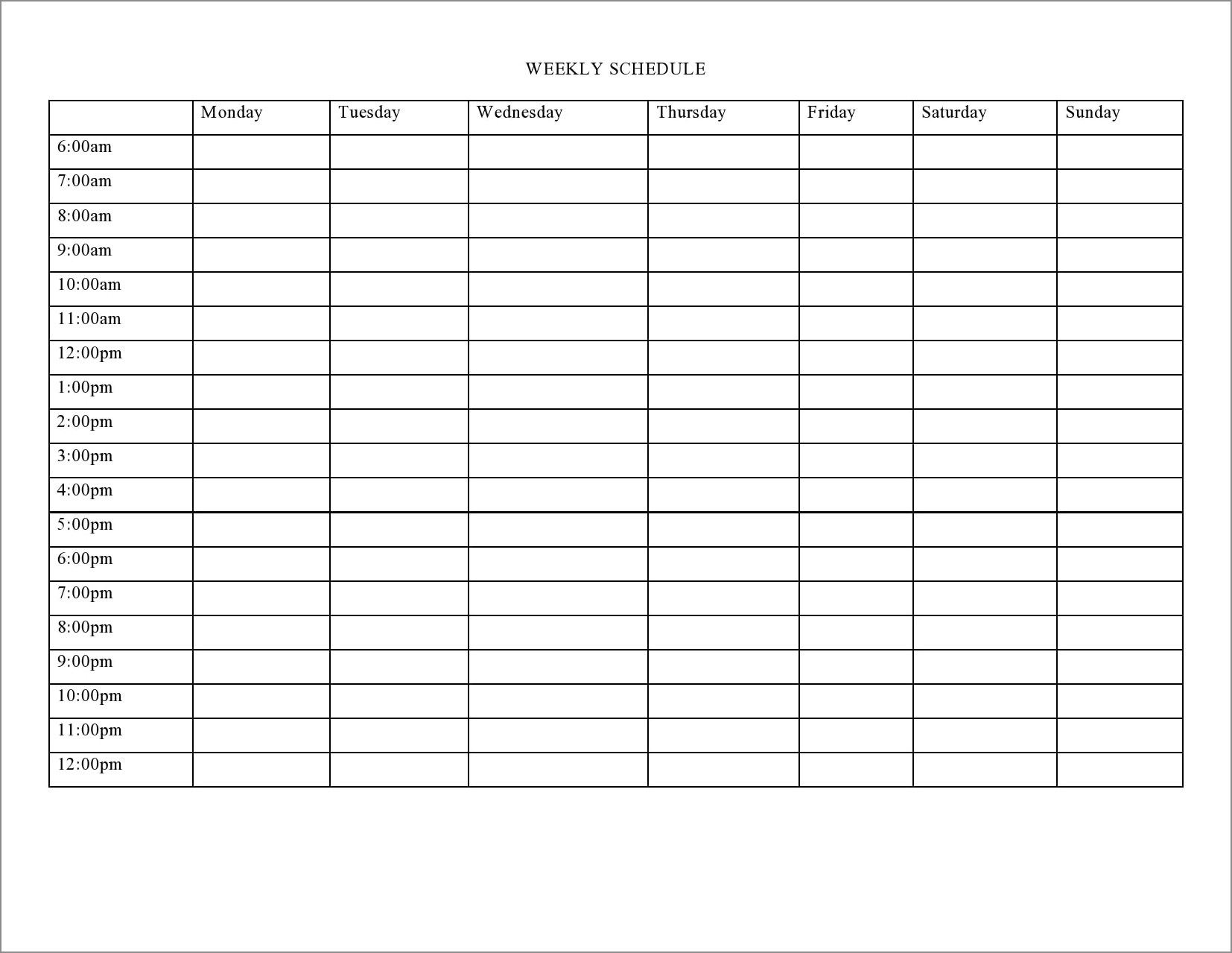 Free Printable Blank Weekly Schedule Template
