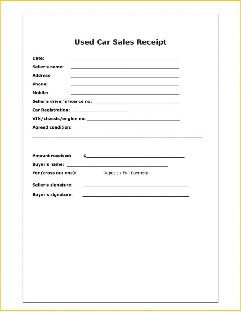 Car Private Sale Receipt Template