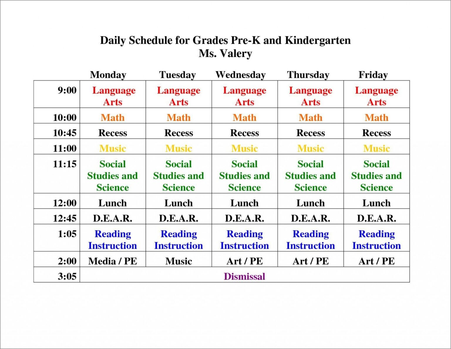 Printable Daily Preschool Schedule Template