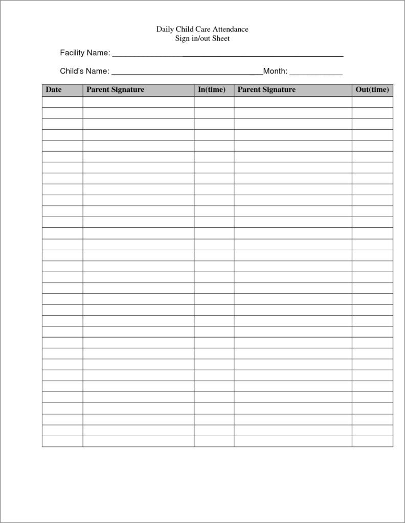 Printable Blank Daycare Sign-In Sheet Template