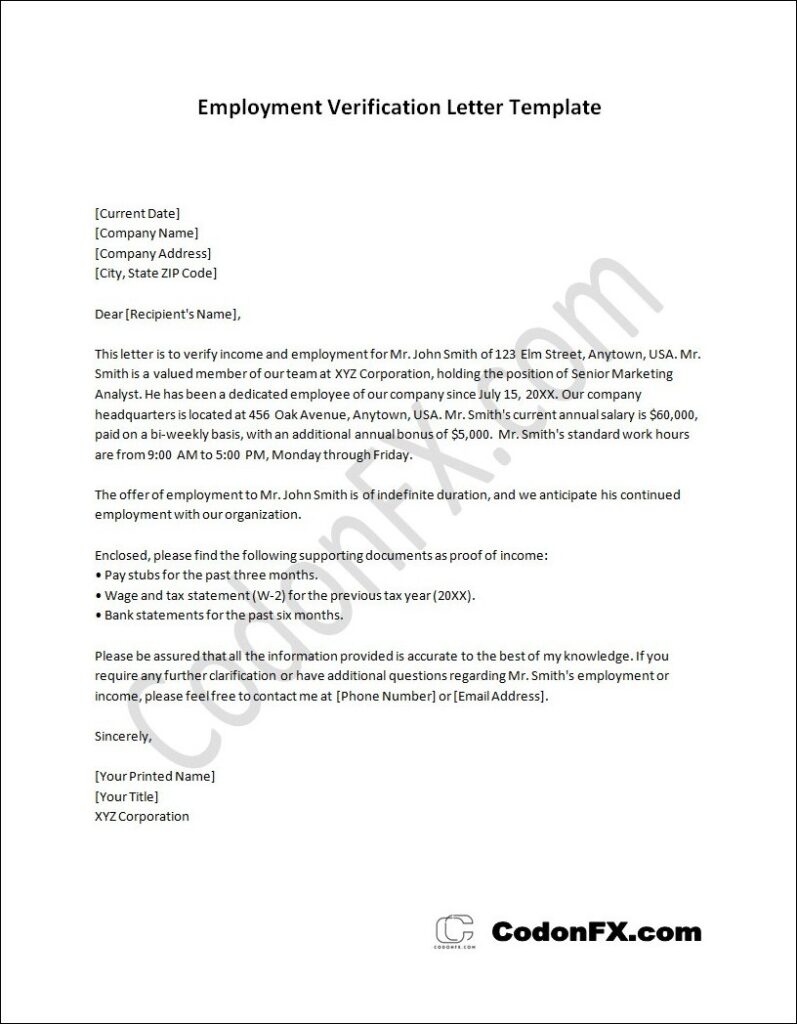 Employment Verification Letter Template