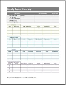 Printable 2-Weeks Travel Itinerary Template