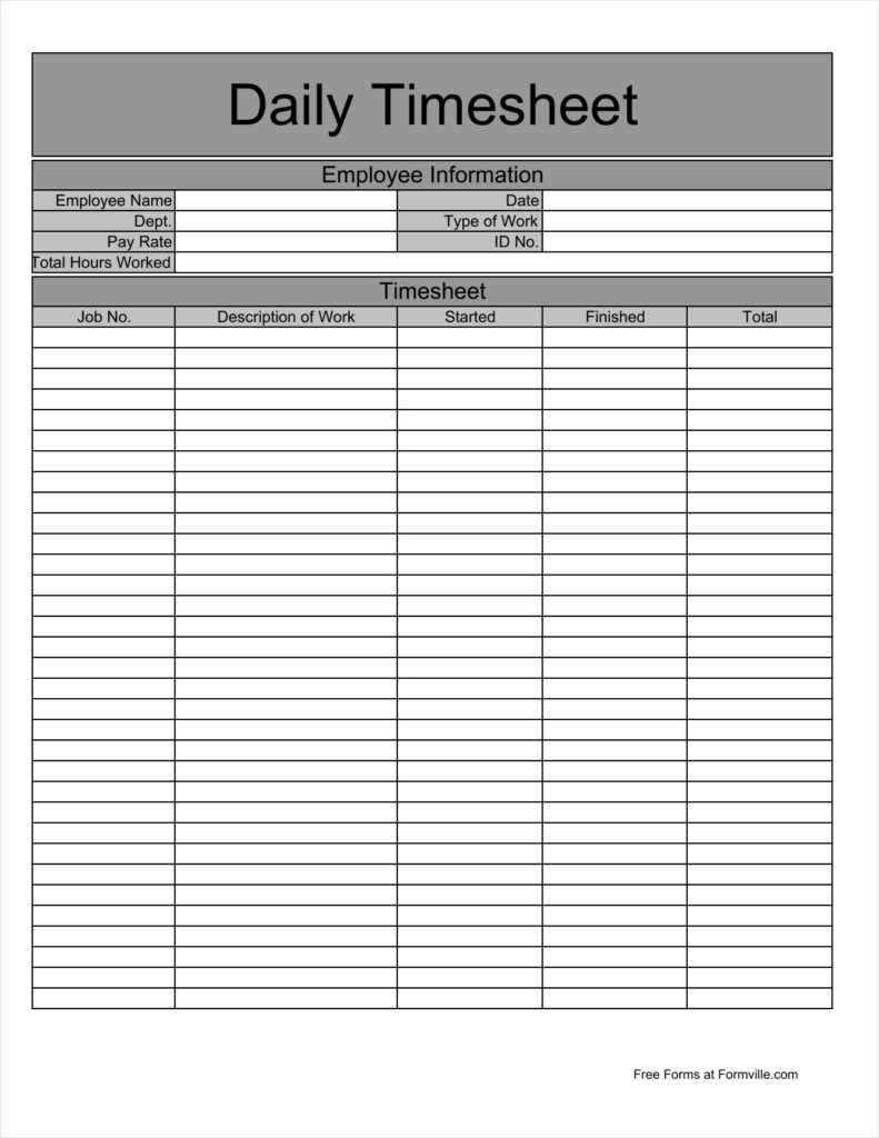 Free Printable Daily Timesheet Template