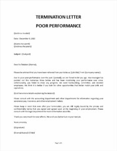 Printable Poor Performance Termination Letter Template