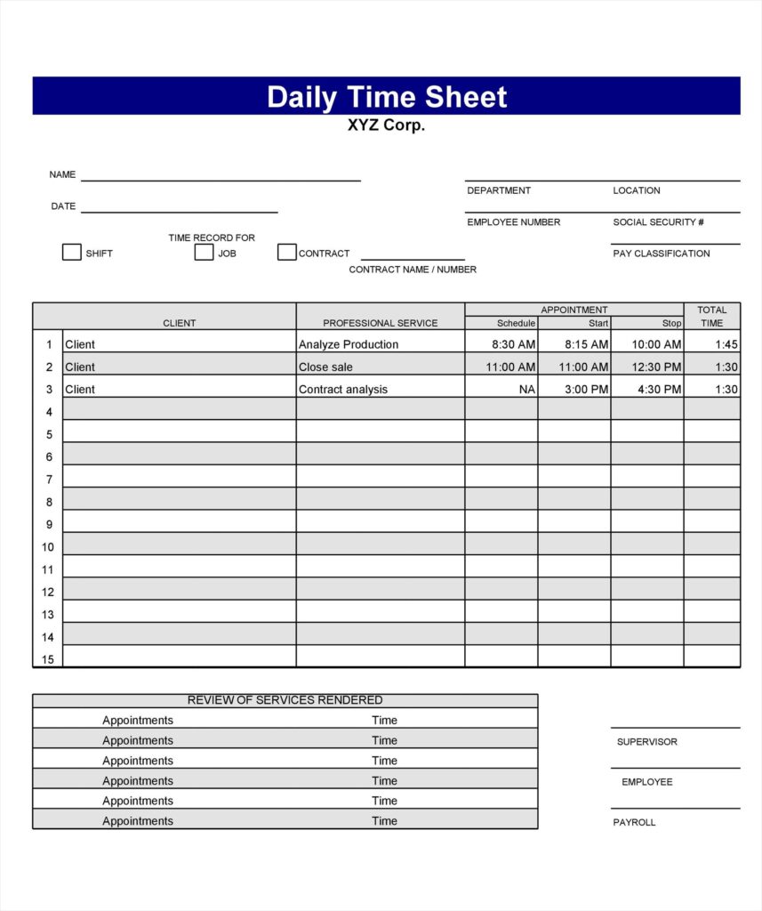 Free Printable Salaried Employee Timesheet Template