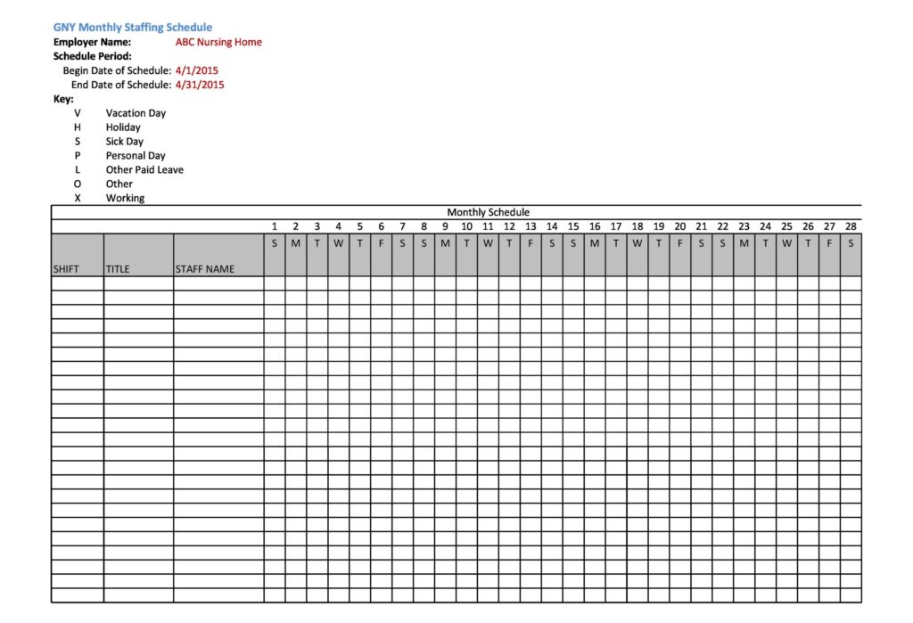 Staff Work Schedule Template