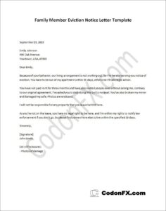 Family Member Eviction Notice Letter Template