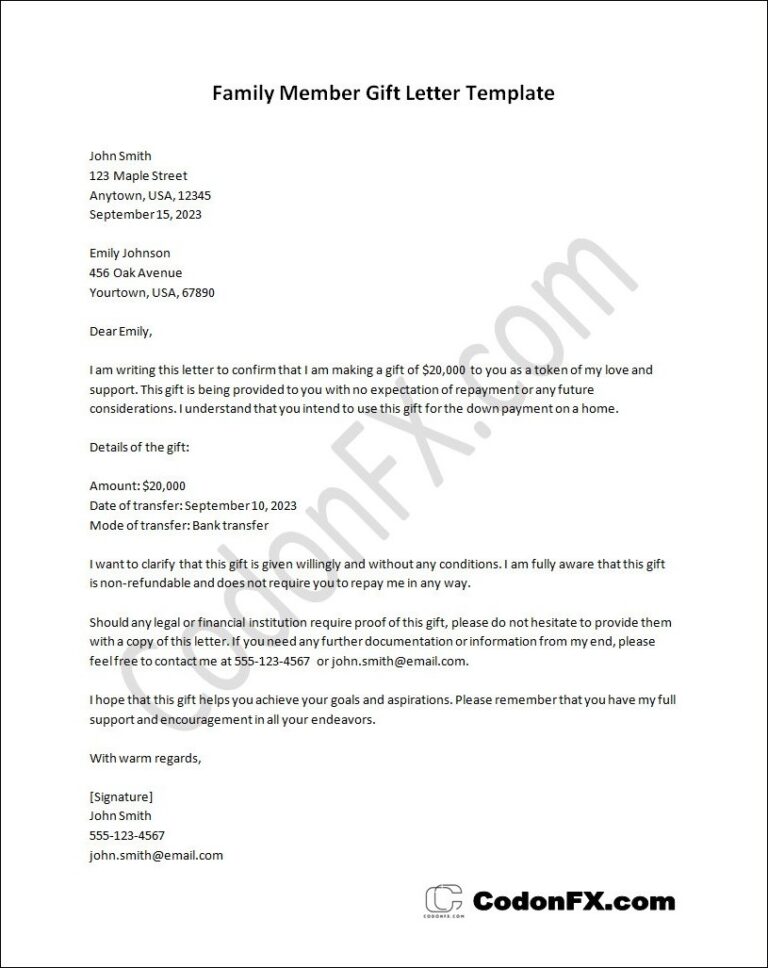 Family Member Gift Letter Template (Free Printable)