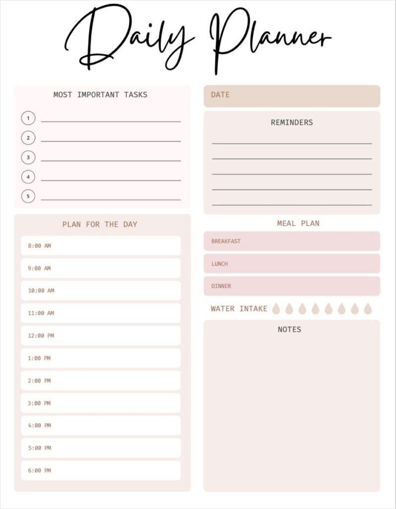 Printable Girly Cute Homework Planner Template