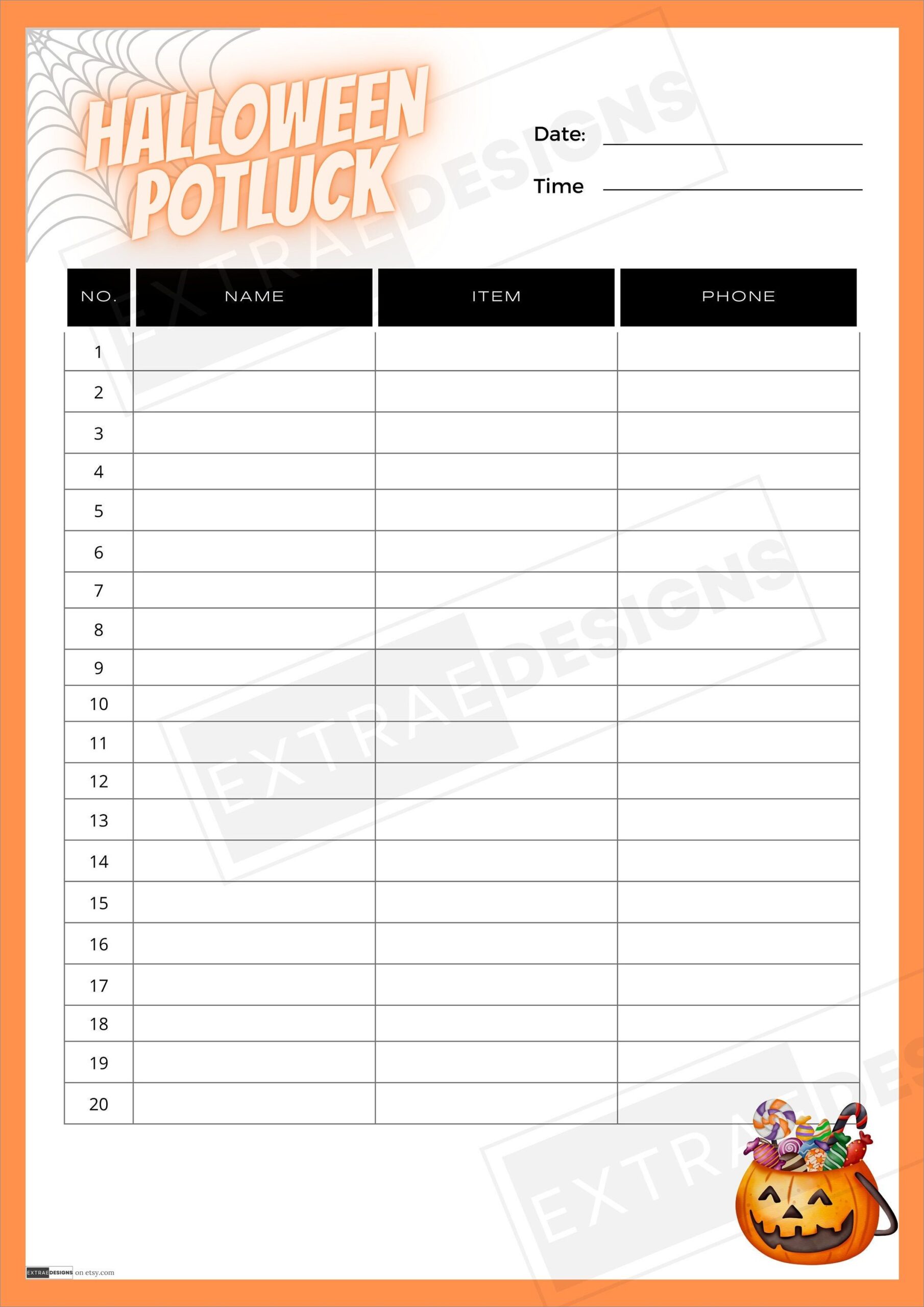 Halloween Potluck Sign up Sheet Template