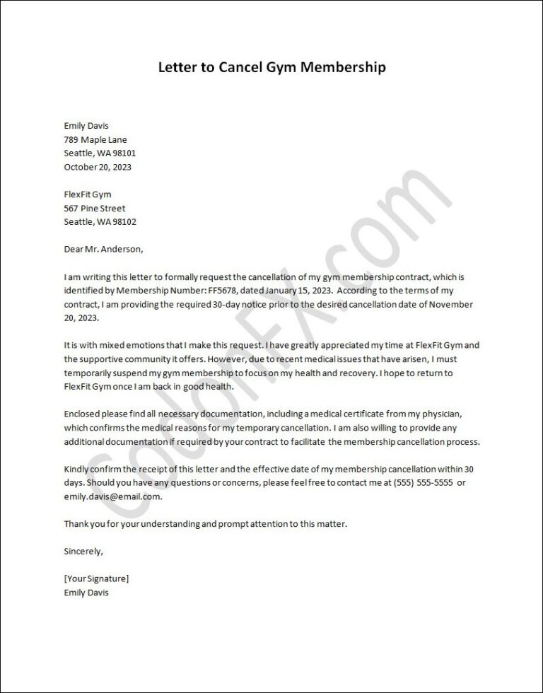 Letter Template To Cancel Gym Membership