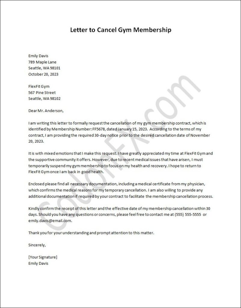 Letter Template to Cancel Gym Membership