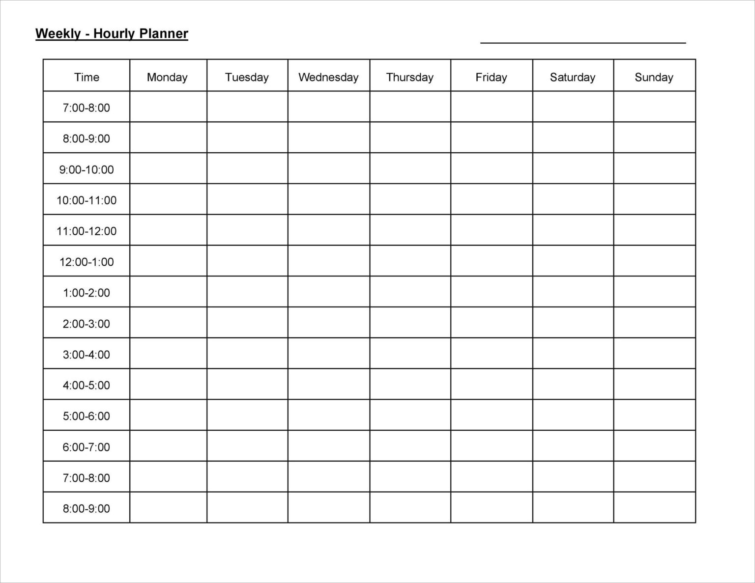 Printable Hourly Schedule Template