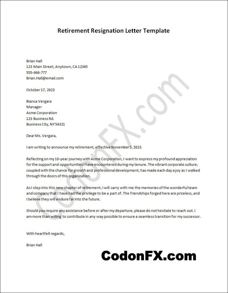 Retirement Resignation Letter Template (with Sample)