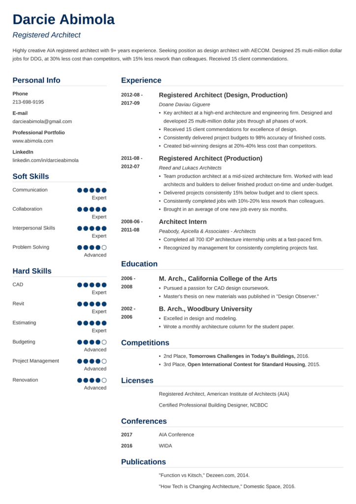 Free Printable Architecture Resume Template