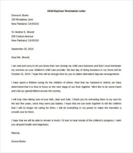 Free Printable Daycare Termination Letter Template