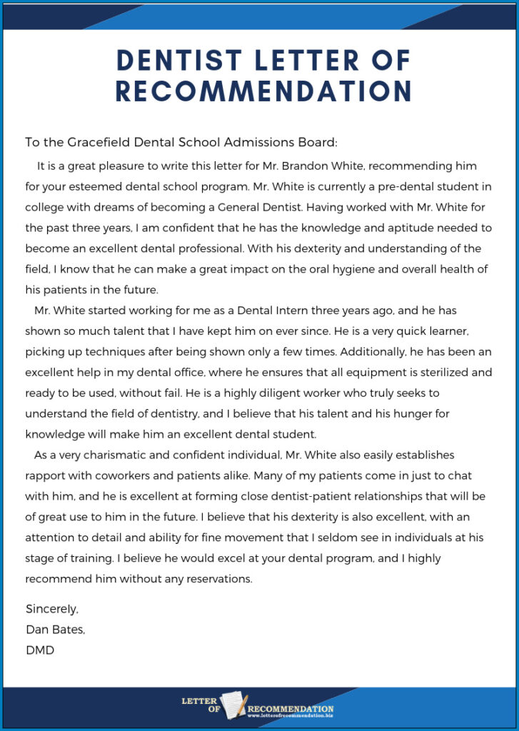 Printable Dental Recommendation Letter Template