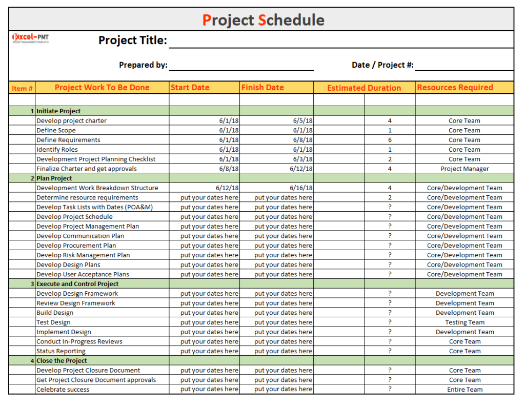 Simple Project Schedule Template