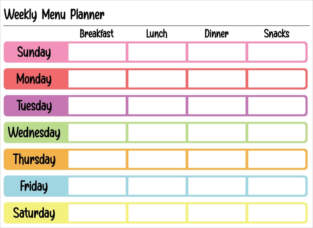 Free Printable Weekly Food Schedule Template