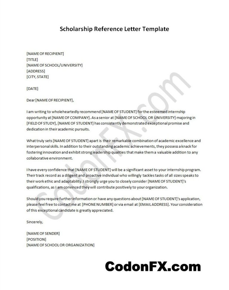 Scholarship Reference Letter Template (Free Editable)