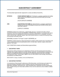 Subcontractor Agreement Template (Free Editable)