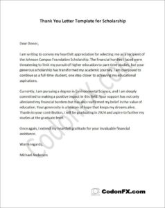 Thank You Letter Template for Scholarship