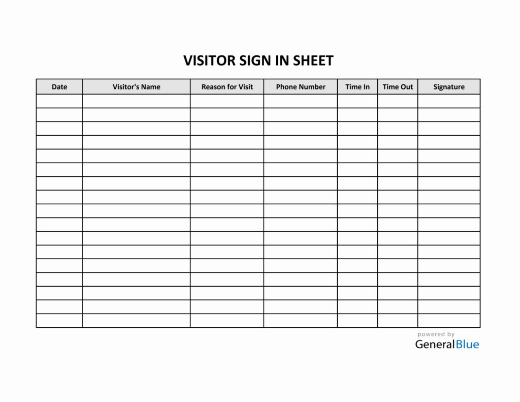 Visitors Sign-in Sheet Template