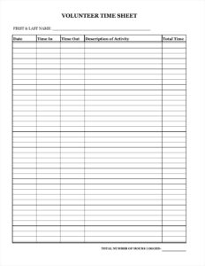 Free Printable Volunteer Timesheet Template