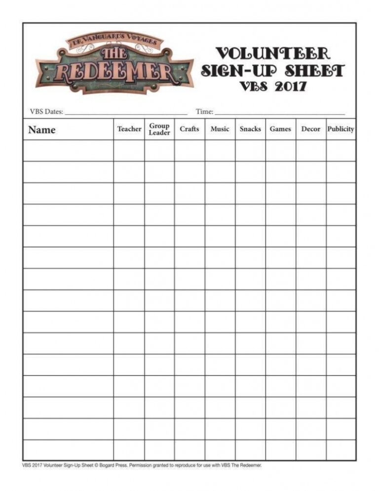 Volunteers Sign-up Sheet Template